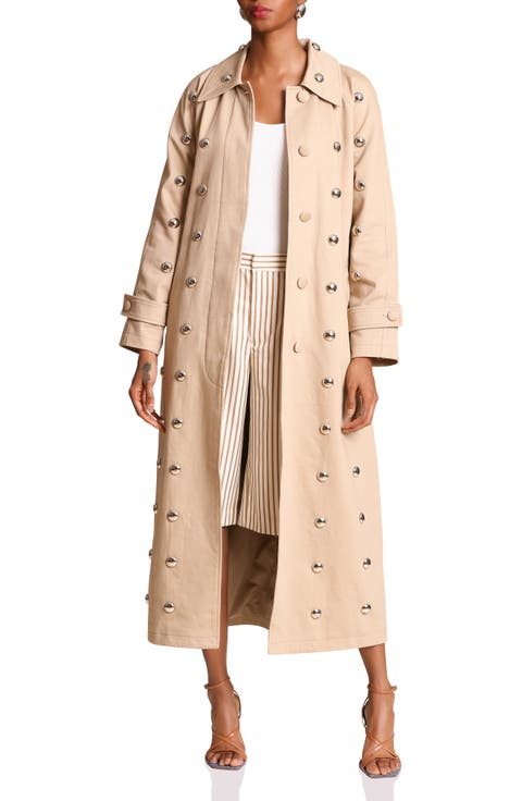 Statement Stud Cotton Maxi Trench Coat