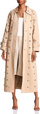 Avec Les Filles Statement Stud Cotton Maxi Trench Coat