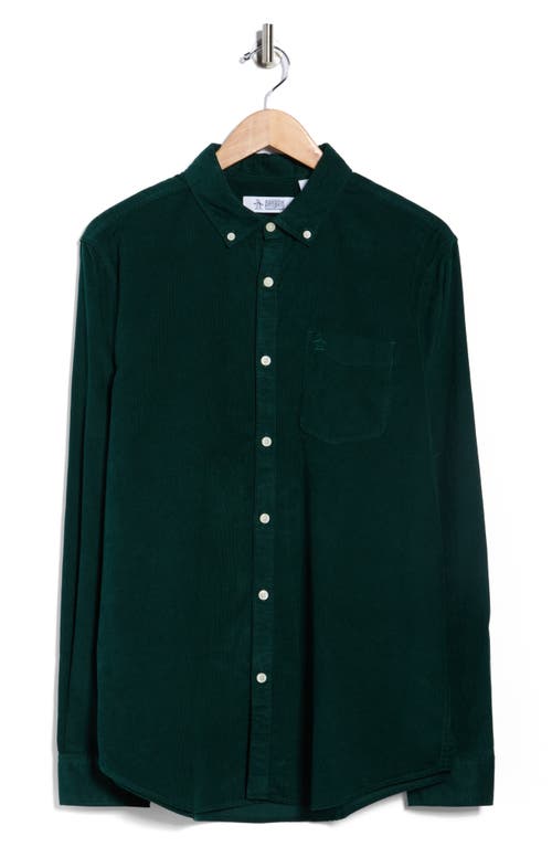 Original Penguin Solid Corduroy Button Down Shirt In Green