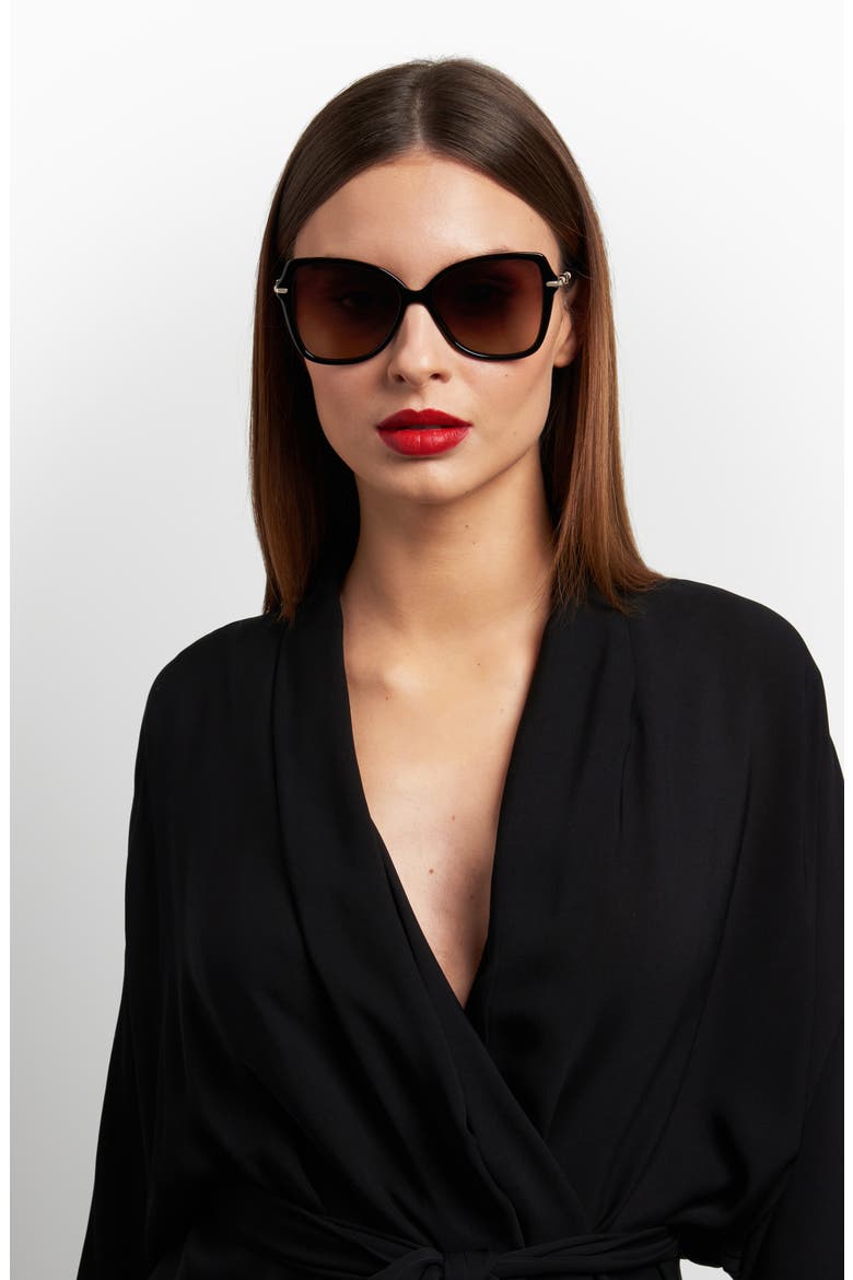 Her 56mm Gradient Butterfly Sunglasses, Alternate, color, BLACK/ BROWN SF