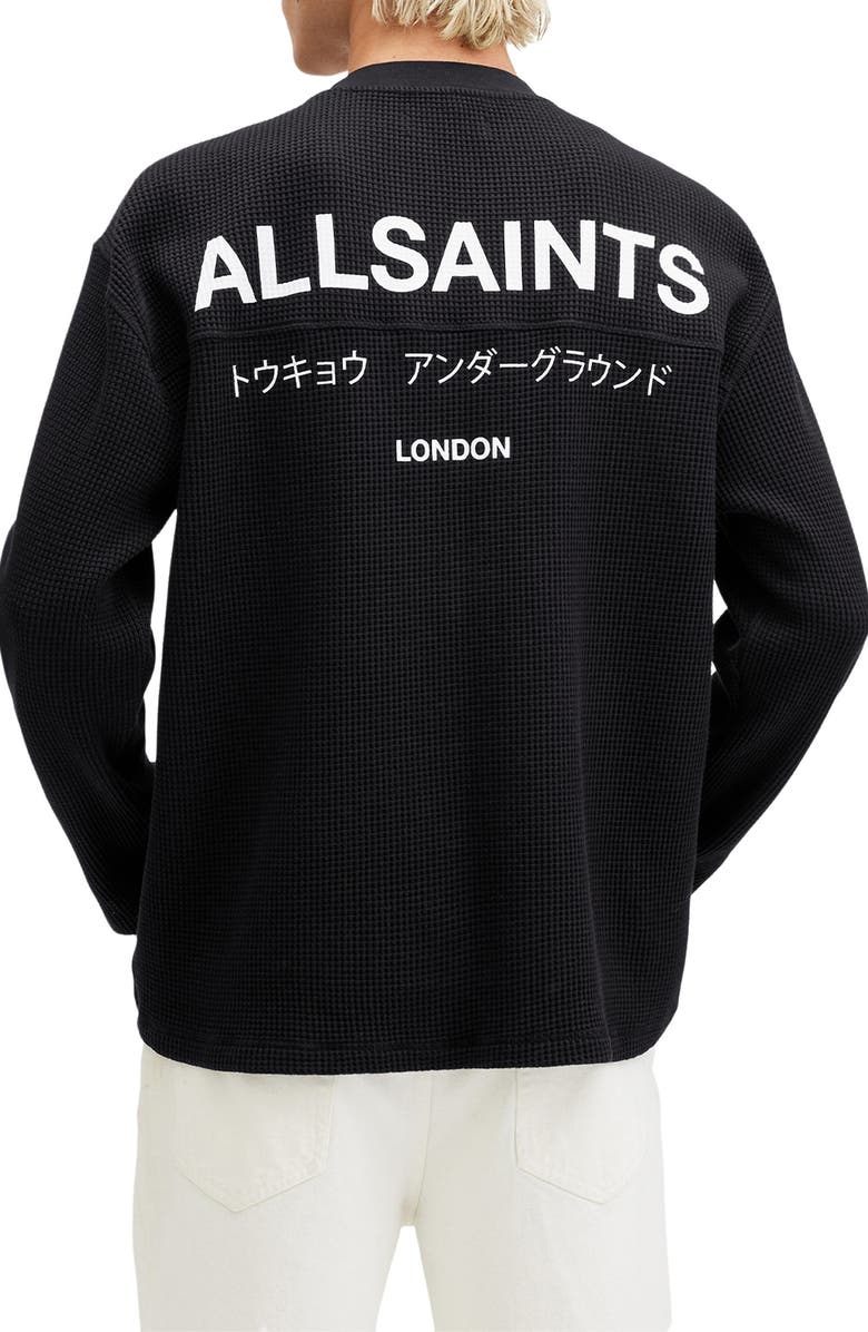 AllSaints Crypt Waffle Knit Long Sleeve Cotton Graphic T-Shirt, Alternate, color,