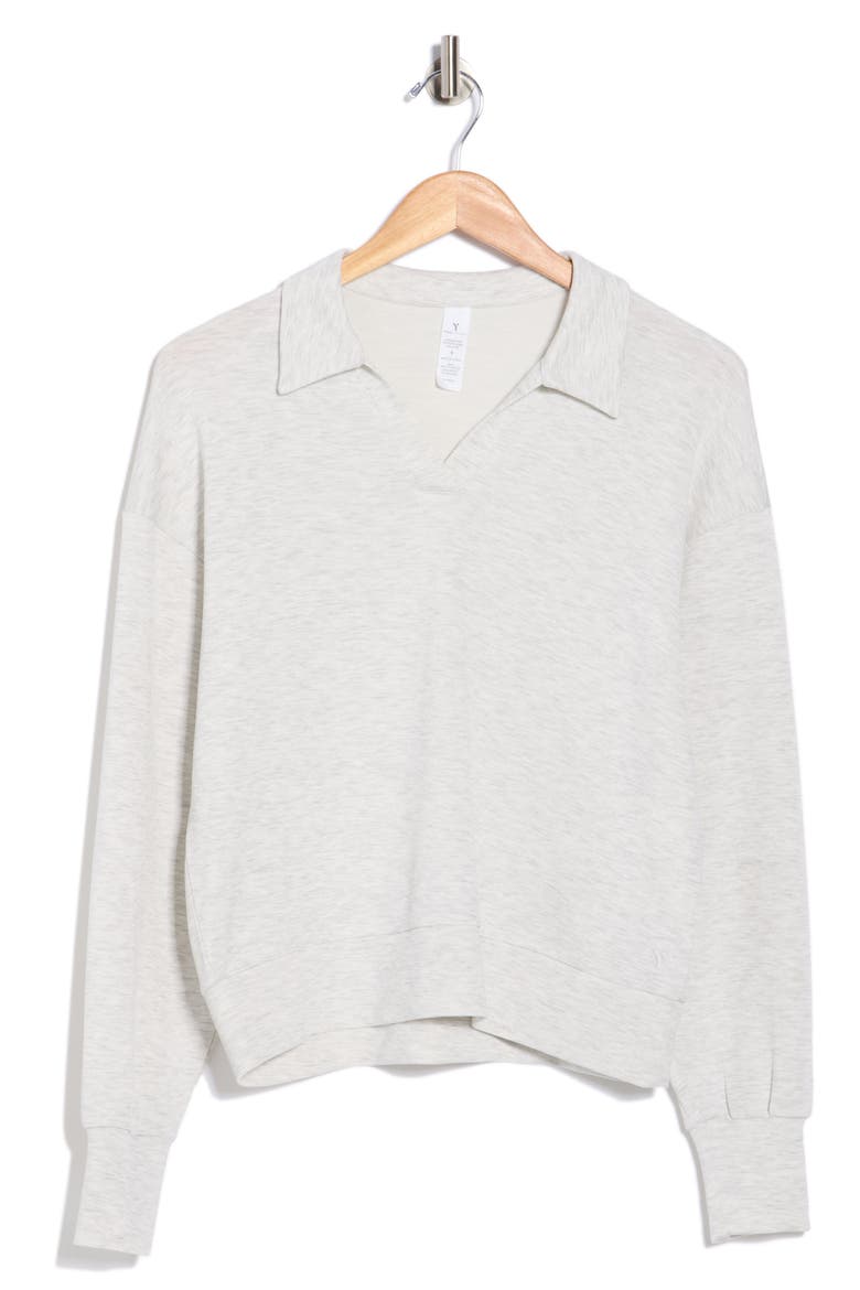 Noble Sandwashed Scuba Knit Polo Sweatshirt, Alternate, color, HEATHER LIGHT GREY