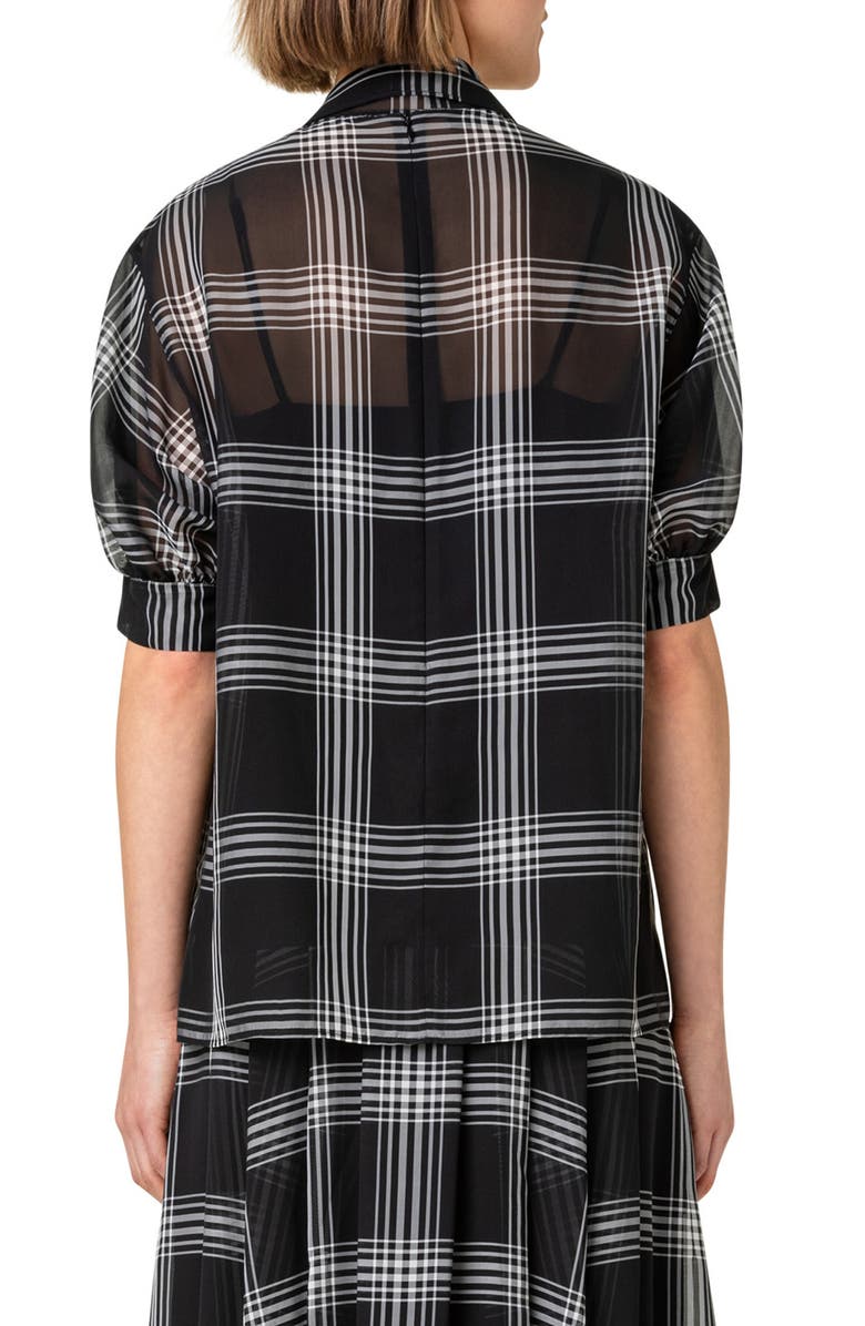 Akris Check Split Silk Organza Blouse & Scarf, Alternate, color, 