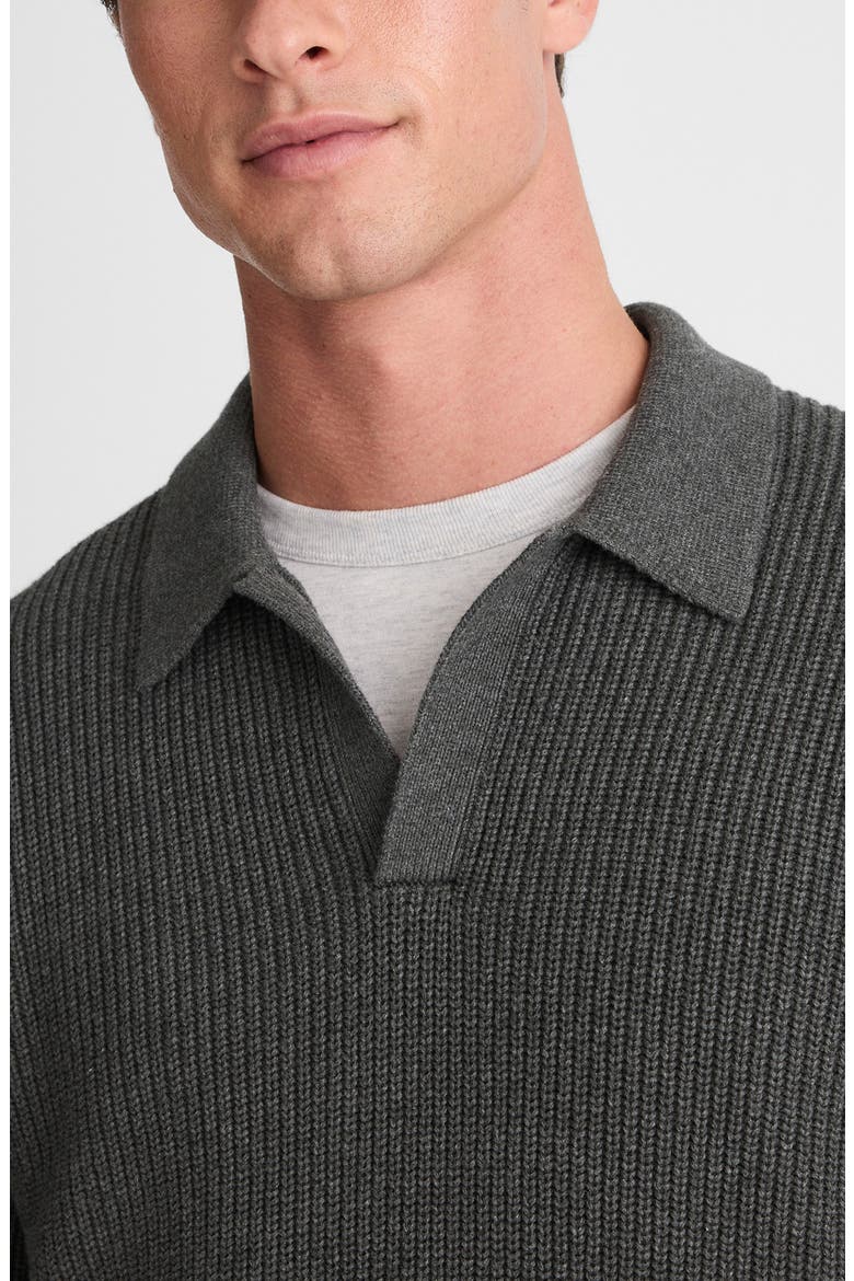Shaker Stitch Cotton Sweater Polo, Alternate, color, HEATHER CHARCOAL