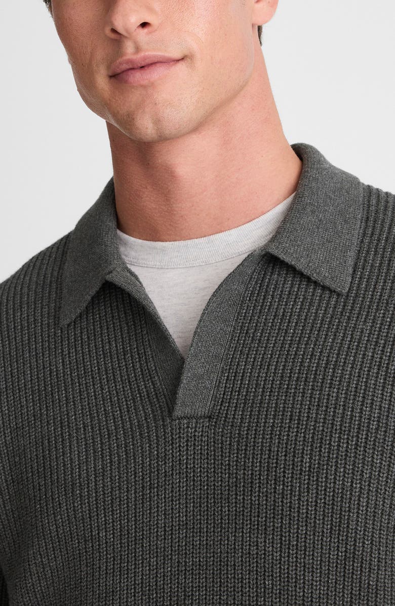 Madewell Shaker Stitch Cotton Sweater Polo, Alternate, color, Heather Charcoal