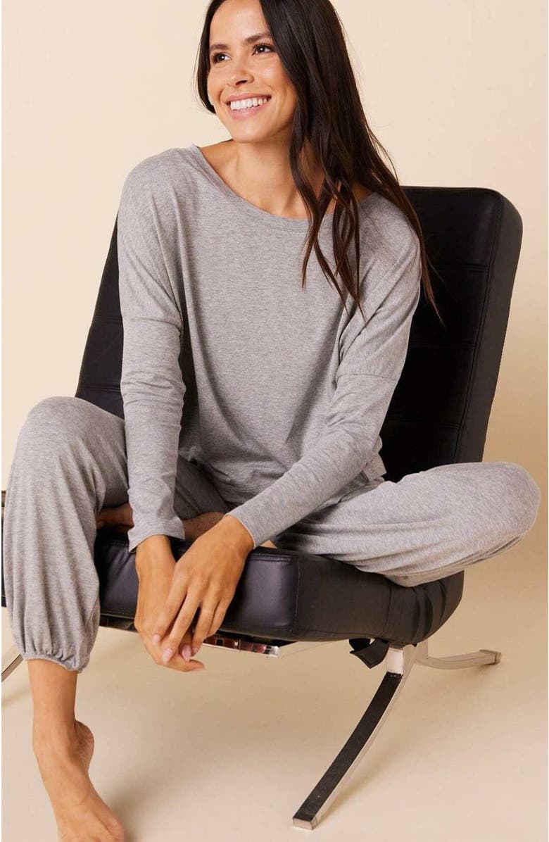 The Cat's Pajamas Pima Knit Holiday Pullover Set, Alternate, color, Classic Heather Grey
