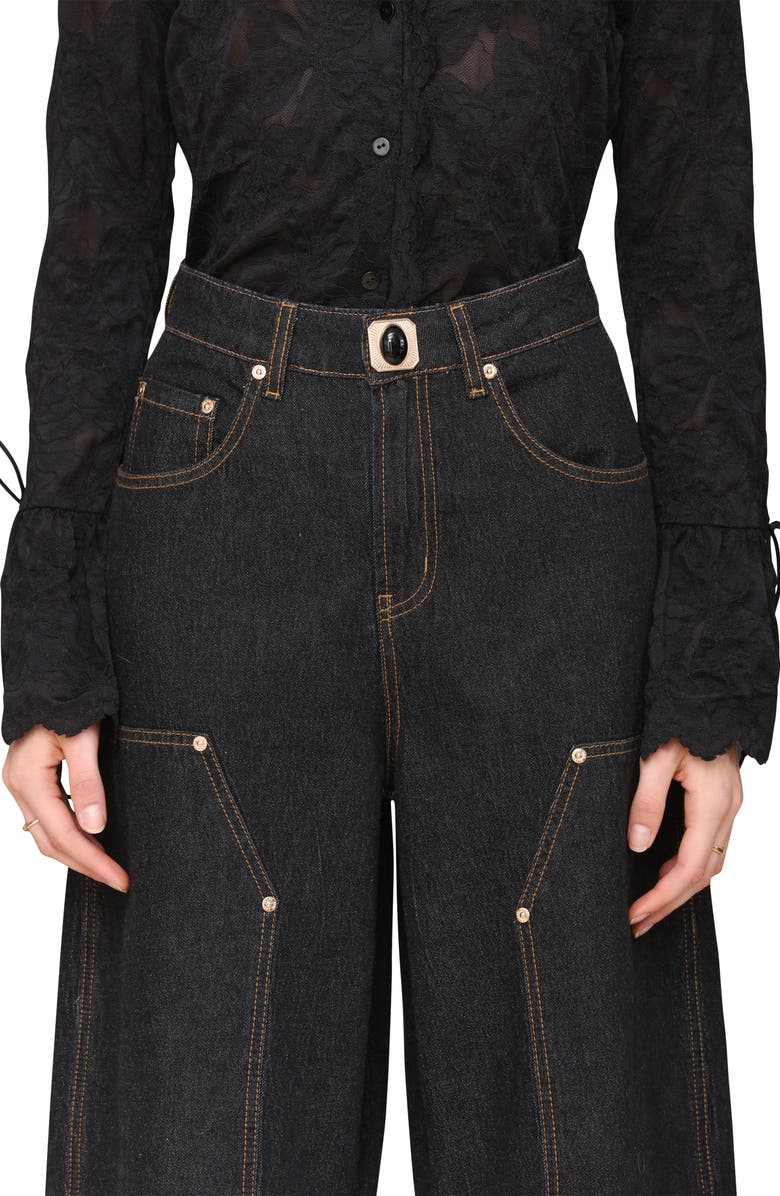 Avec Les Filles Barre Barrel Hem Jeans, Alternate, color, Ebony Rinse