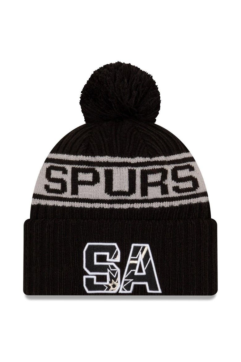 Men's New Era Black San Antonio Spurs 2021 NBA Draft Cuffed Knit Hat with Pom, Main, color, Black