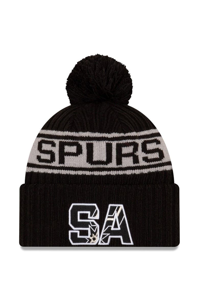 New Era Men's New Era Black San Antonio Spurs 2021 NBA Draft Cuffed Knit Hat with Pom, Main, color, 