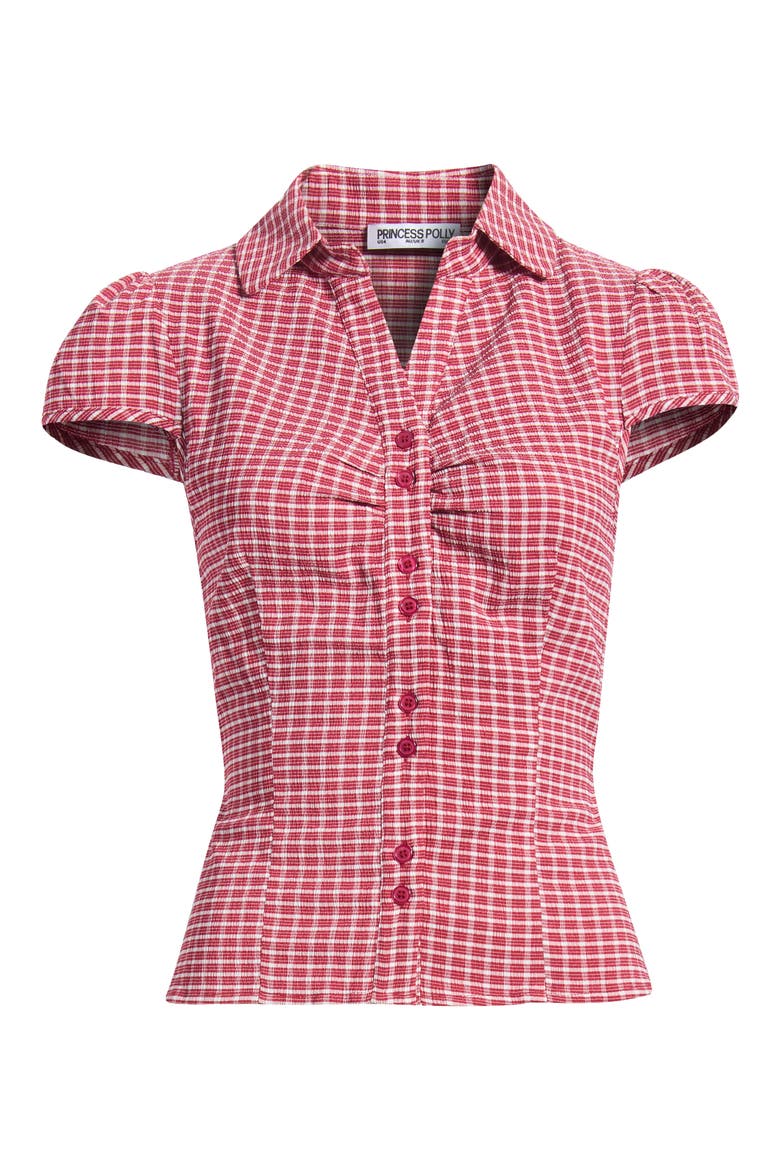 Arianwyn Gingham Button-Up Shirt, Alternate, color, RED CHECK