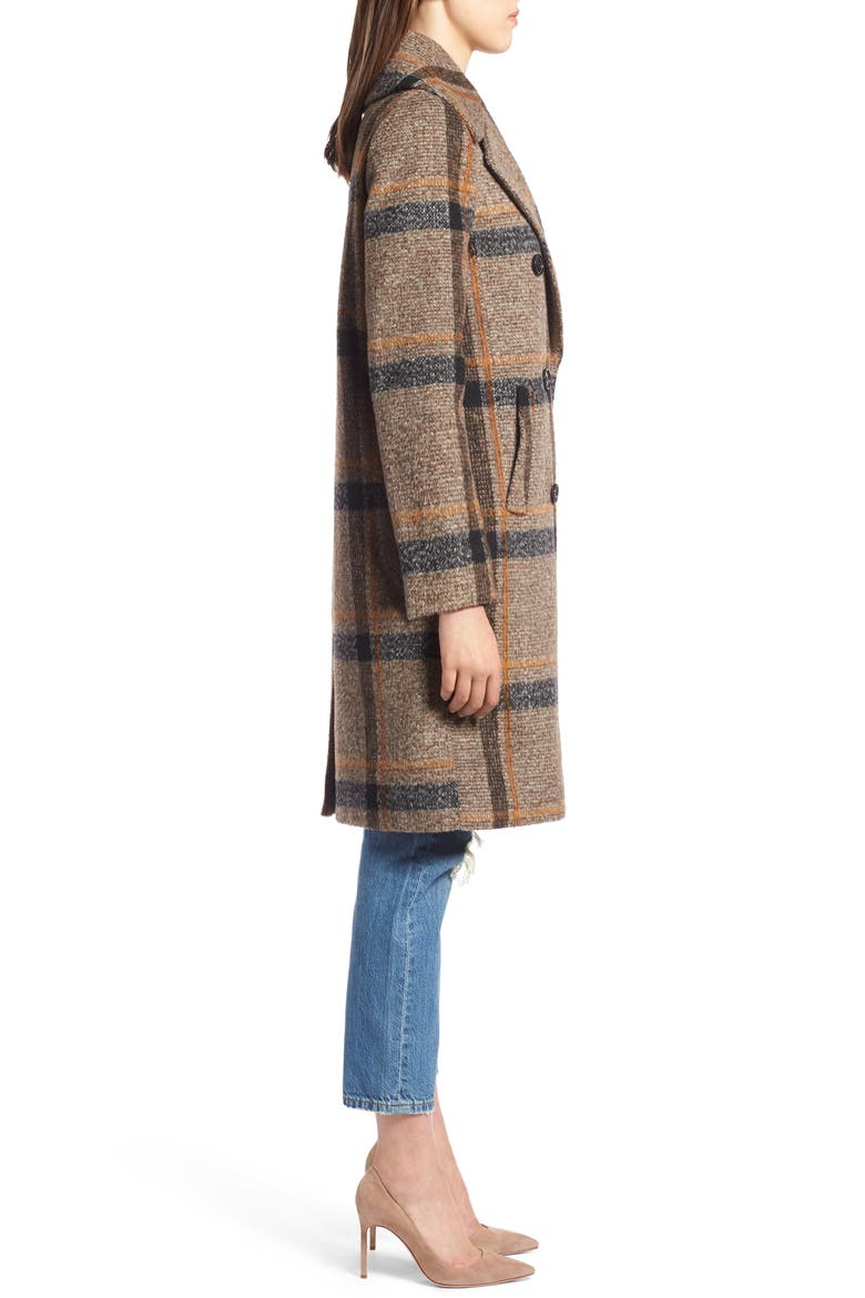 Double Breasted Coat, Alternate, color, BROWN PLAID