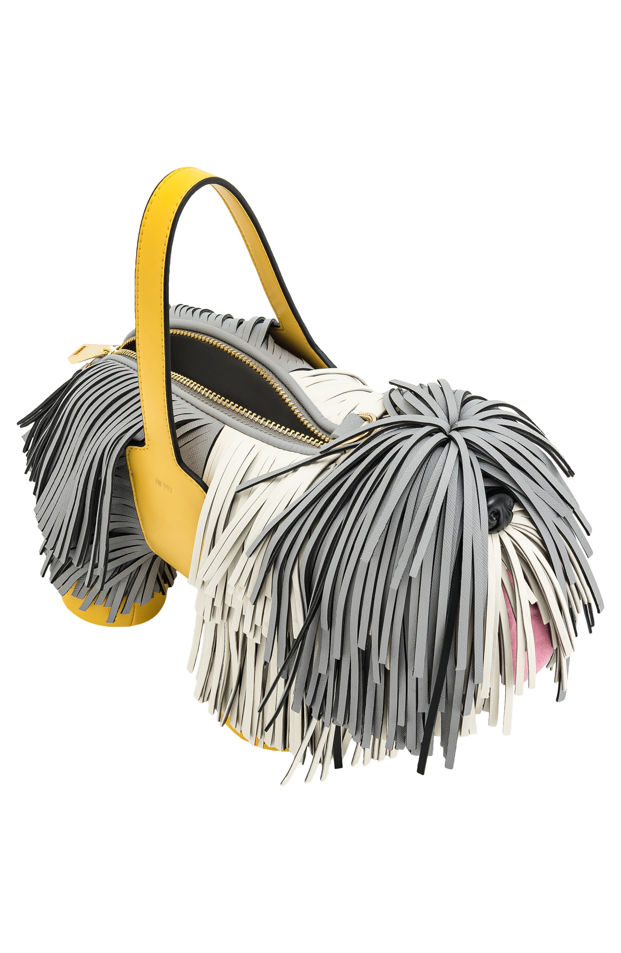 JW PEI Nita Puppy Shape Fringed Faux Leather Handbag, Alternate, color, Gray