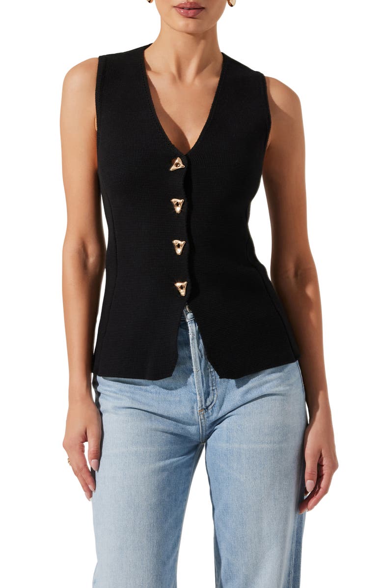 ASTR the Label Jayce Textured Cotton Button-Up Sweater Vest, Main, color, Black