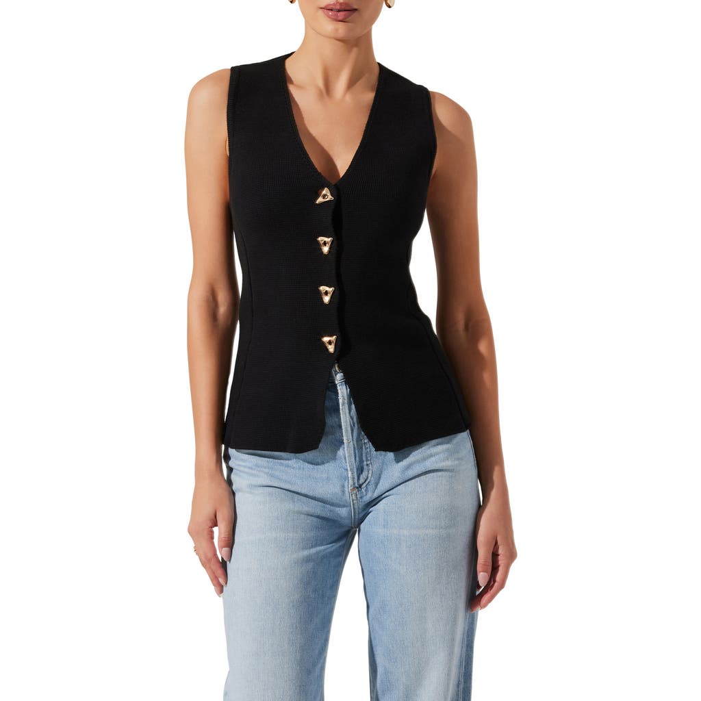 Astr The Label Jayce Textured Cotton Button-up Sweater Vest In Black