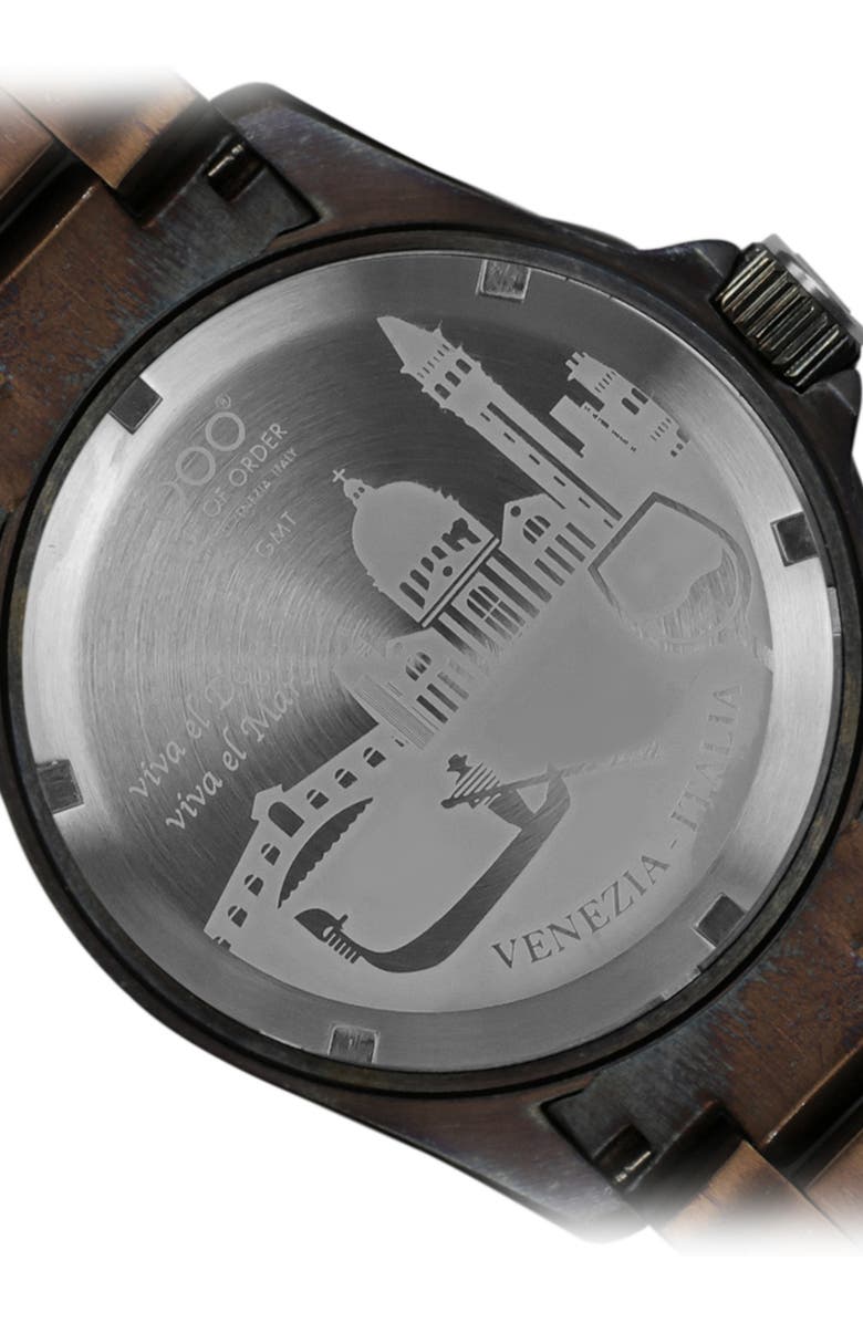 OUT OF ORDER Swiss Movement GMT Tokyo Shibuya Ultra Brushed Bracelet Watch, 44mm, Alternate, color, Black/ Light Green