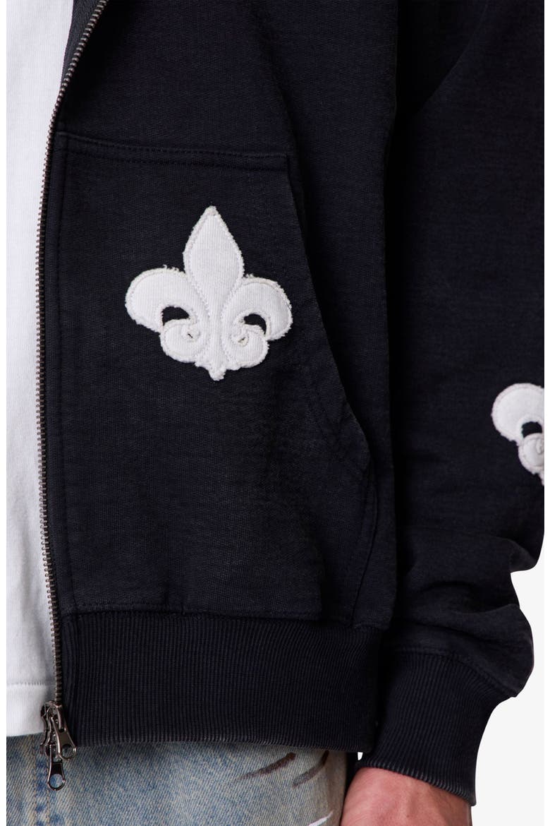 Fleur de Lis Zip Hoodie, Alternate, color, WASHED BLACK