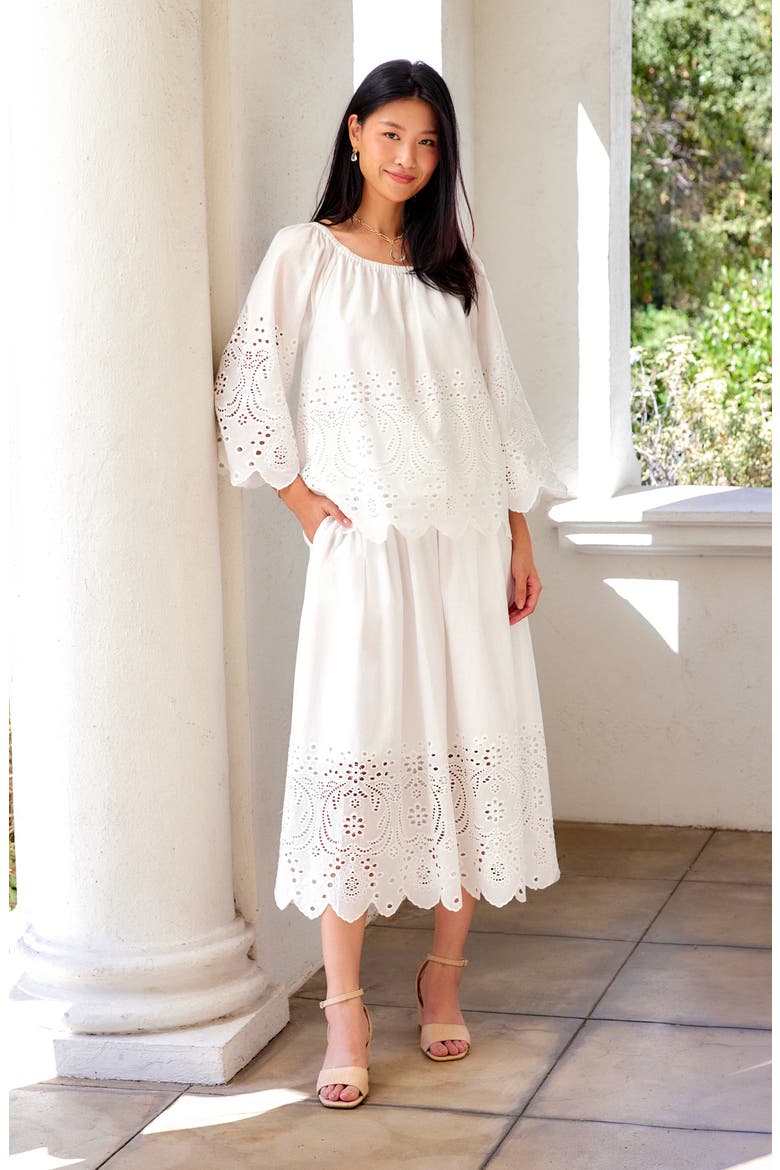 Embroidered Eyelet Cotton Midi Skirt, Alternate, color, OFF WHITE