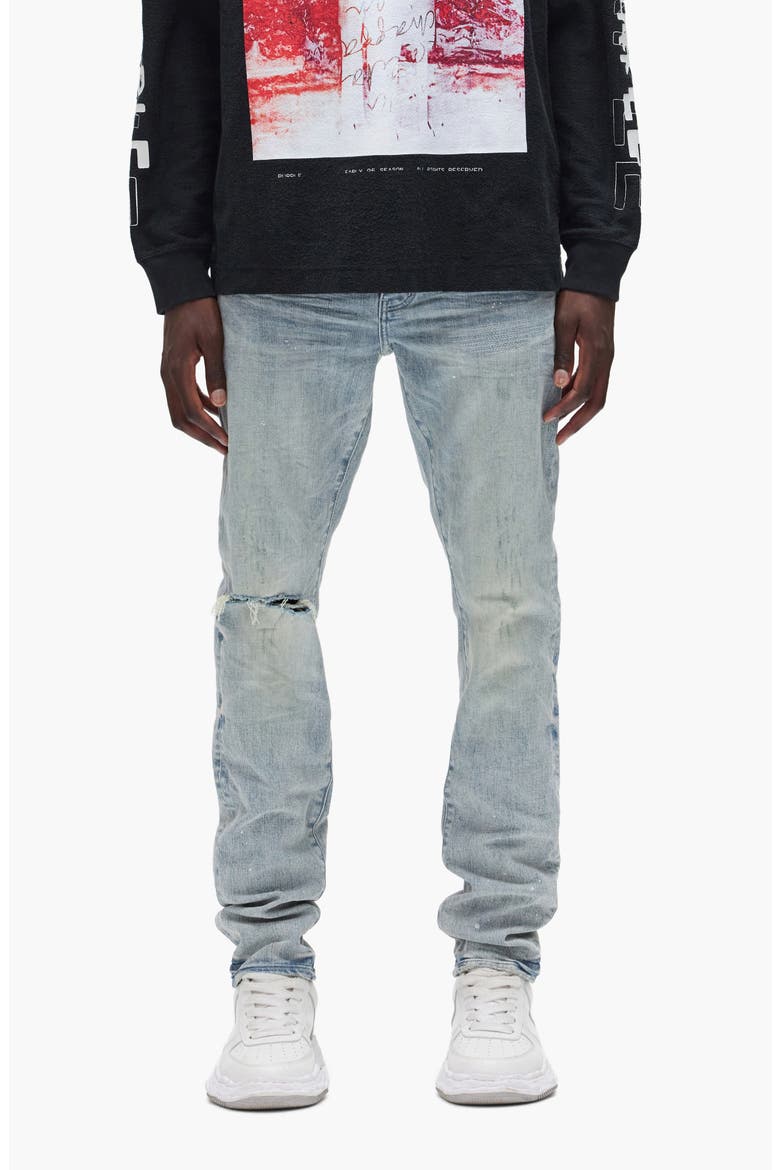 P001 Worn Reflective Skinny Jeans, Main, color, LIGHT INDIGO