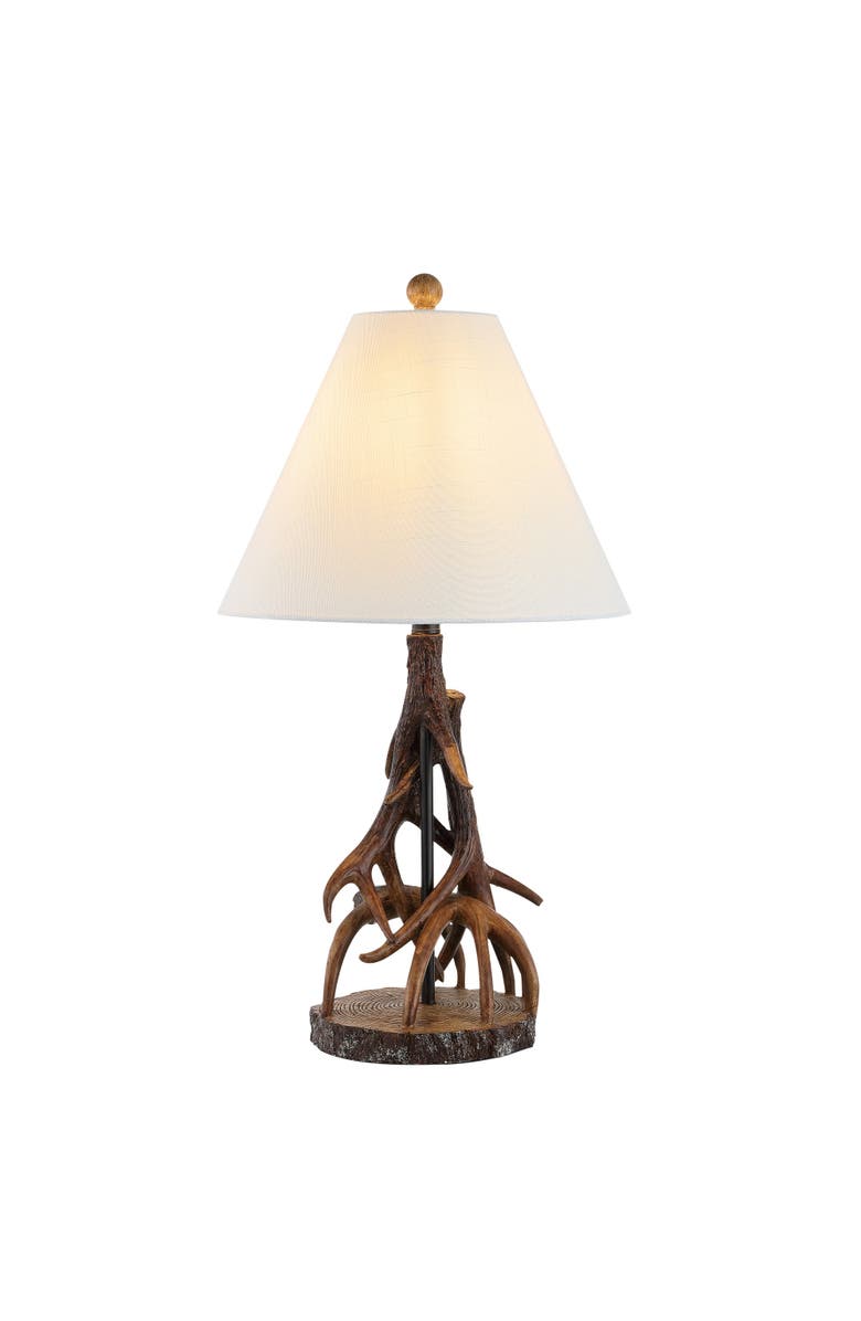 JONATHAN Y Cabell 26" Farmhouse Rustic Iron LED Table Lamp, Brown/White, Main, color, Brown
