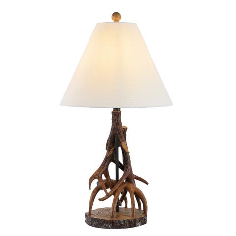 Cabell 26" Farmhouse Rustic Iron LED Table Lamp, Brown/White