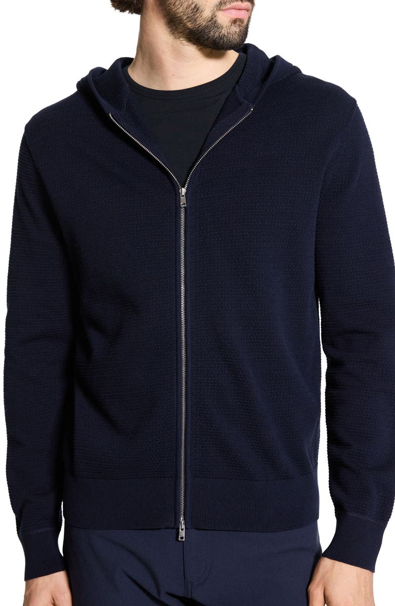 Theory Myhlo Perforated Waffle Cotton Zip Hoodie, Main, color, Baltic