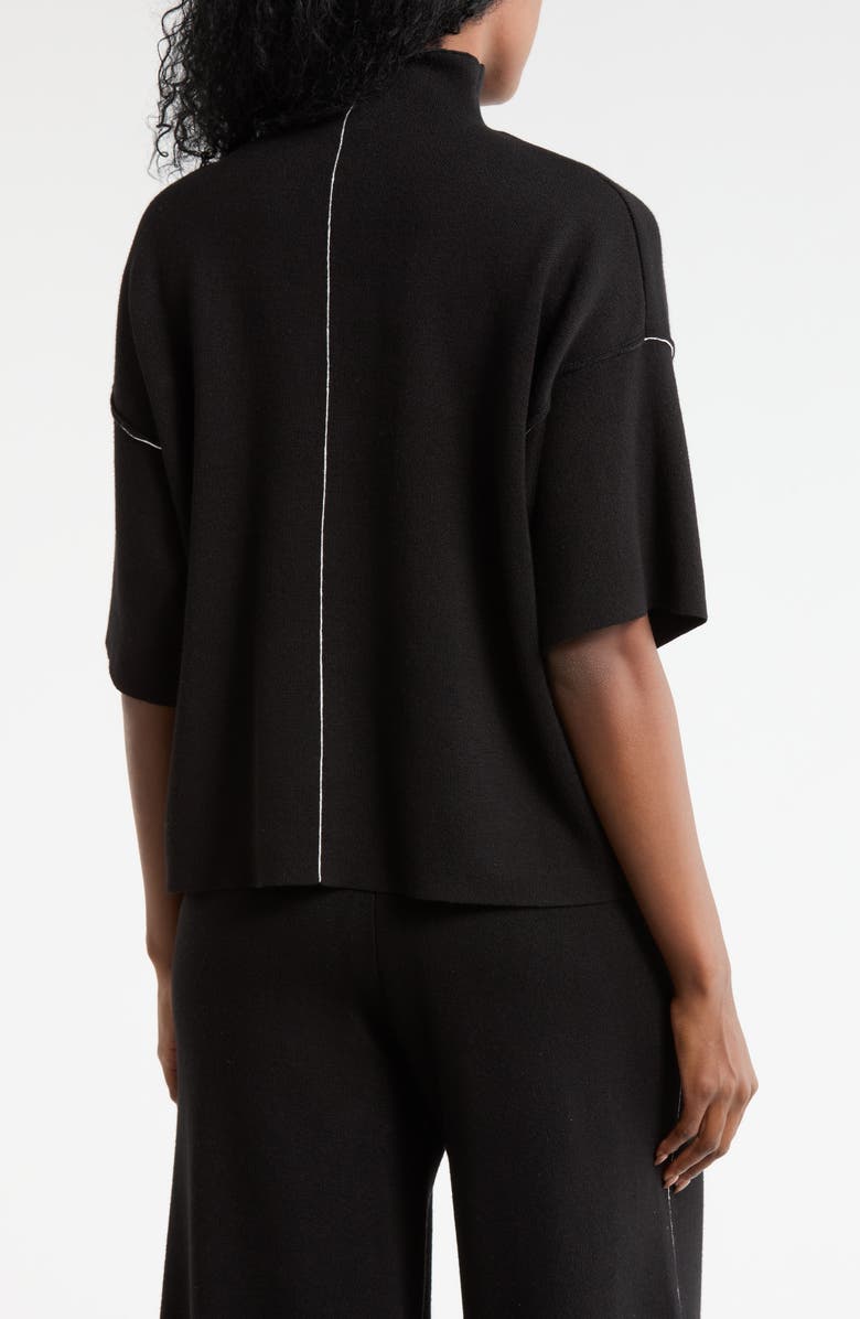 MAX STUDIO Elbow Sleeve Mock Neck Sweater, Alternate, color, Black/ Ivory