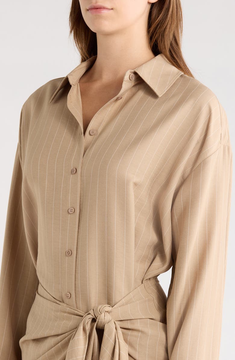 Favorite Daughter The Sweet Talker Pinstripe Long Sleeve Shirtdress, Alternate, color, Desert Khaki Pinst