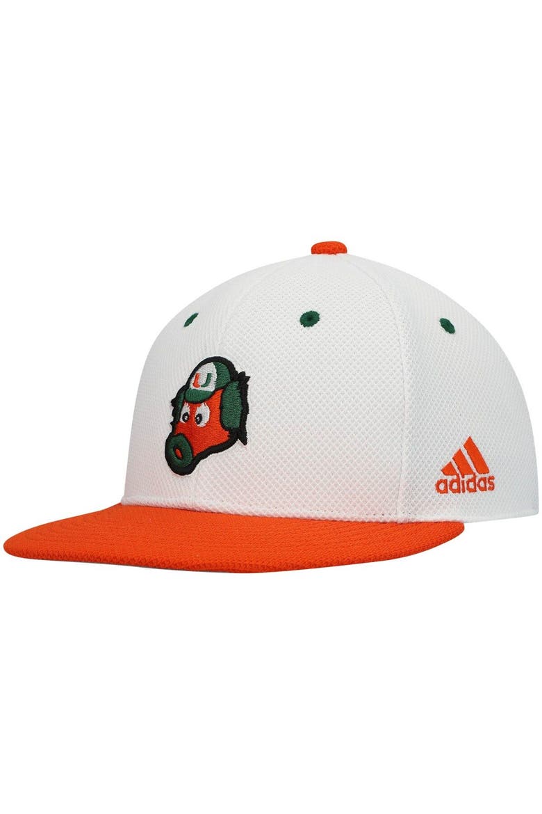 Men's adidas White Miami Hurricanes On-Field Baseball Fitted Hat, Main, color, White