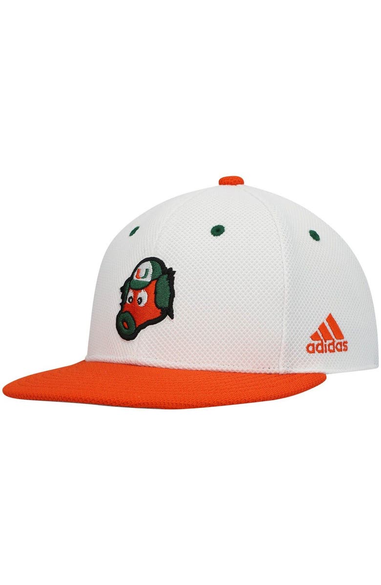 adidas Men
s adidas White Miami Hurricanes On-Field Baseball Fitted Hat, Main, color, White