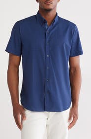CONSTRUCT Slim Fit Dot Short Sleeve Stretch Button-Down Shirt