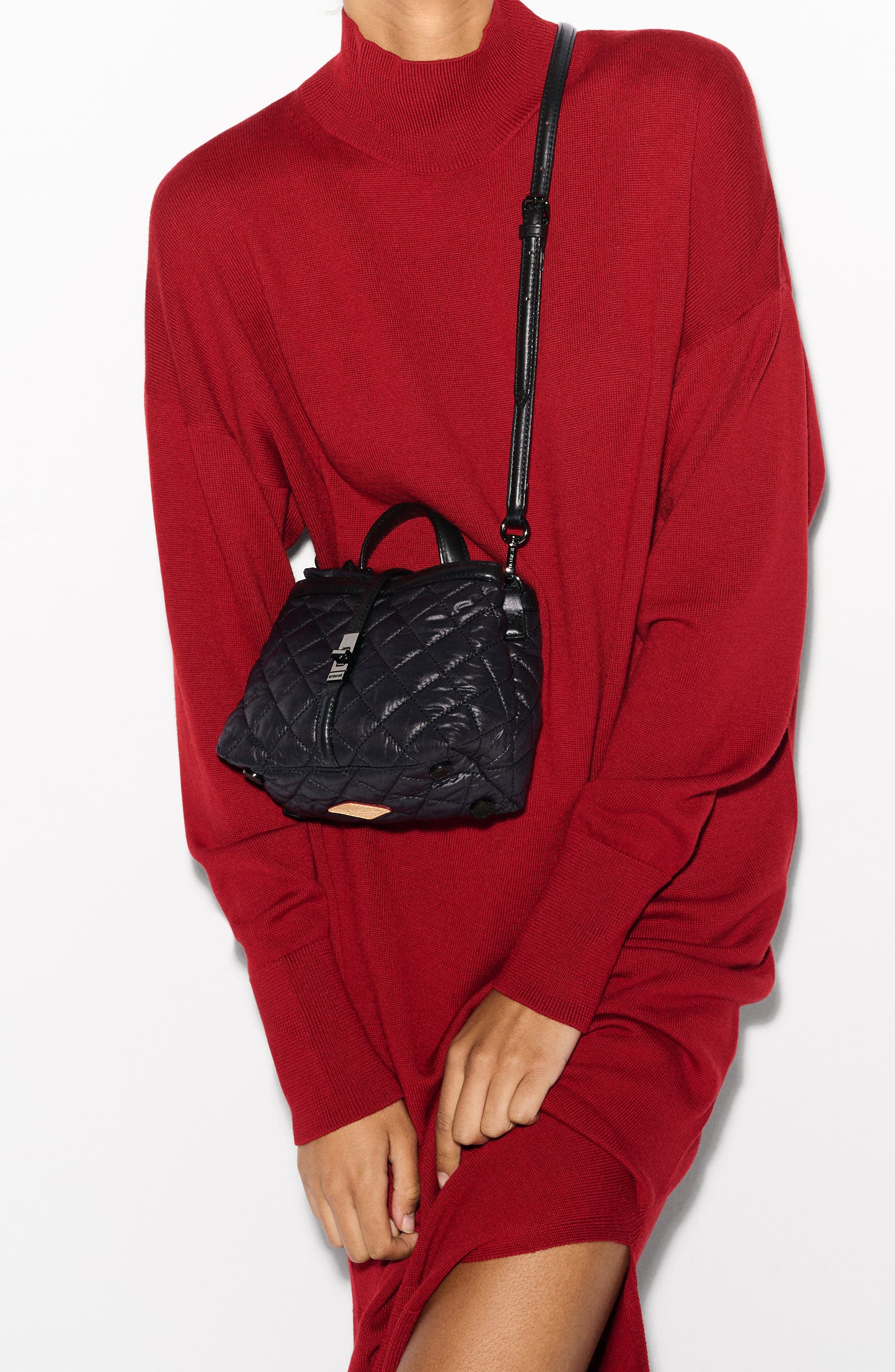 MZ Wallace Mini Astor Diamond Quilted Top Handle Bag, Alternate, color, Black