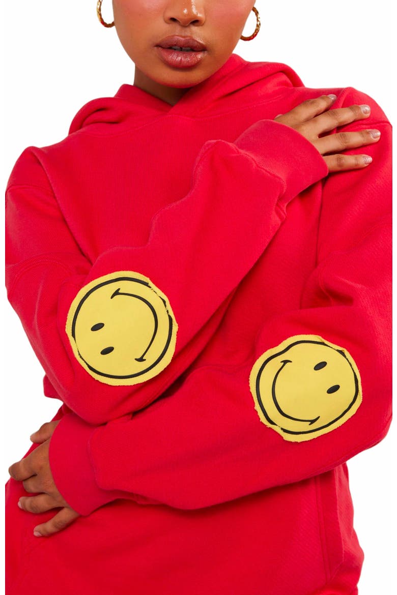 SMILEY OVERSIZED HOODIE, Main, color, RED