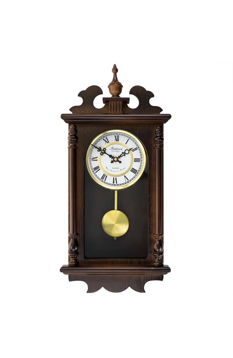 Bedford Clock Collection Leo 21in Chestnut Wood Chiming Pendulum Wall Clock, Main, color, Chestnut