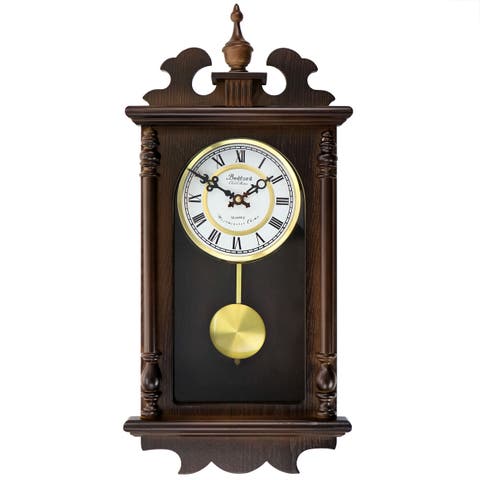 Leo 21in Chestnut Wood Chiming Pendulum Wall Clock