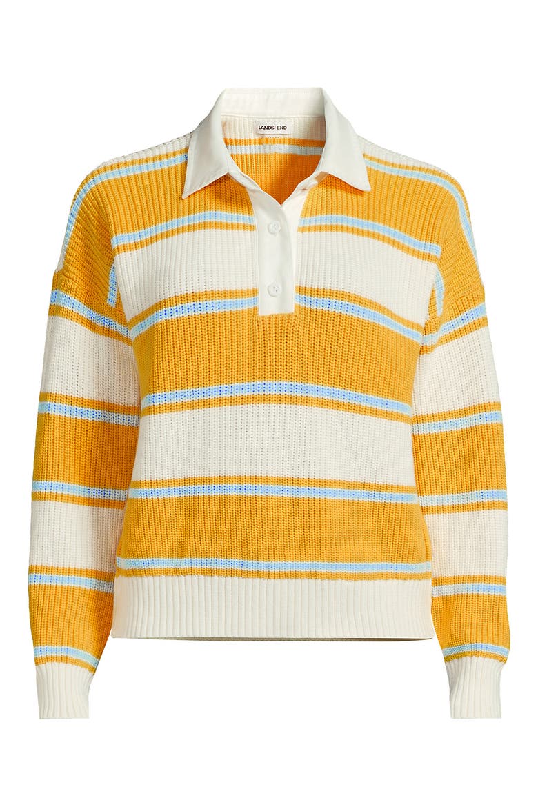 Drifter Rugby with Woven Collar Sweater, Alternate, color, Sunkissed Yellow Stripes