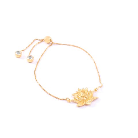 Awakened Lotus Adjustable Bracelet in White Rhodium