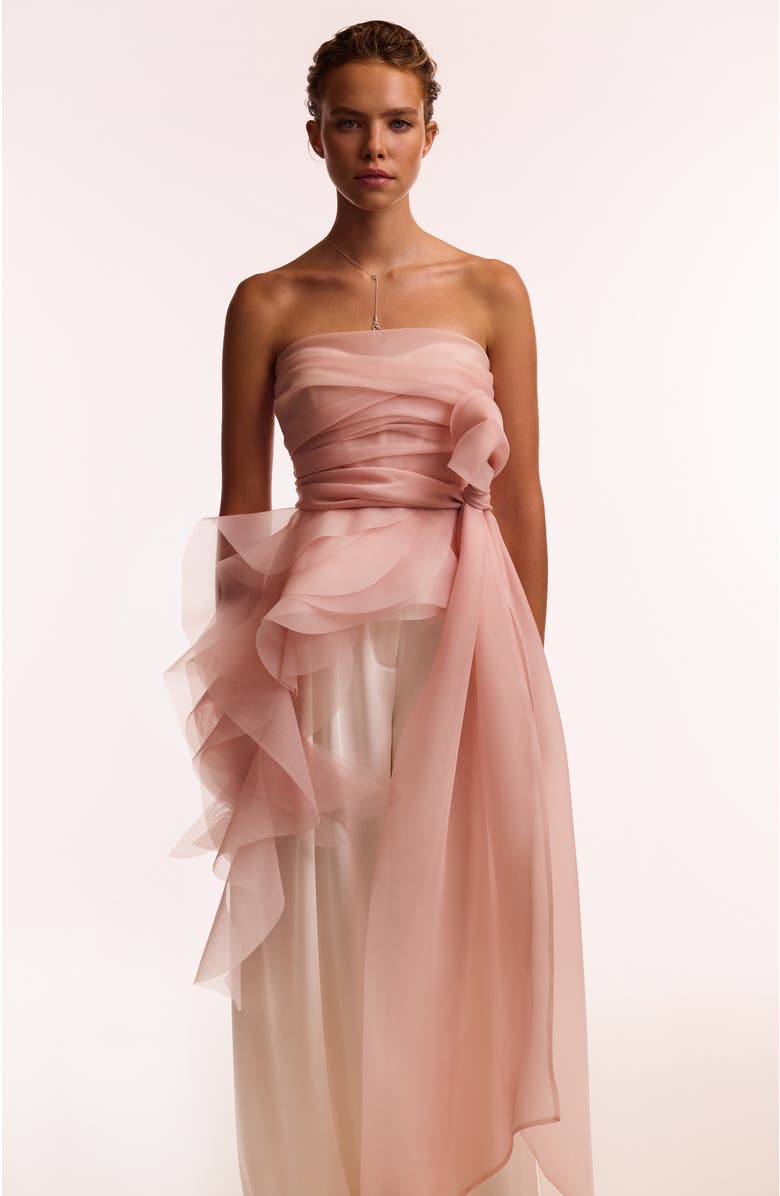 Milla Off-Shoulder Organza Formal Occasion Blouse with Ruffles, Alternate, color, Misty Rose