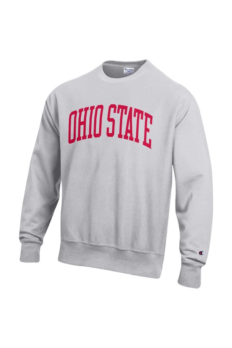 Men's Champion Ash Ohio State Buckeyes Big & Tall Reverse Weave Fleece Crewneck Pullover Sweatshirt, Alternate, color, Ash