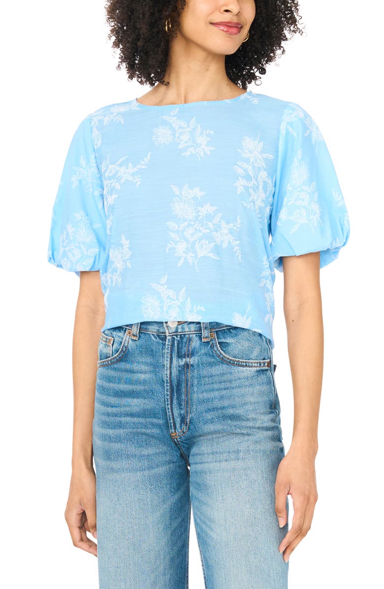 Vince Camuto Floral Puff Sleeve Top, Main, color, Bright Periwinkle