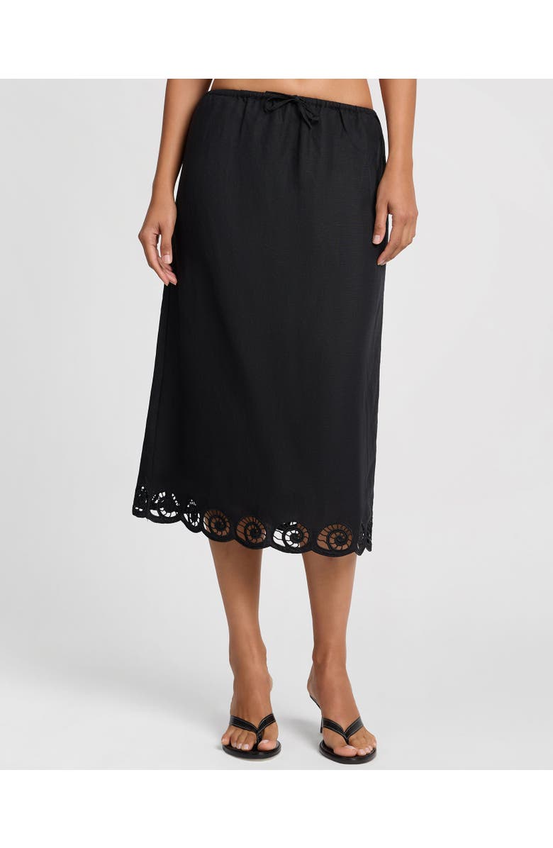 Onia Air Linen Scallop Midi Skirt, Main, color, Black