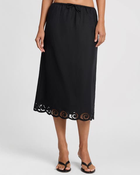 Air Linen Scallop Midi Skirt