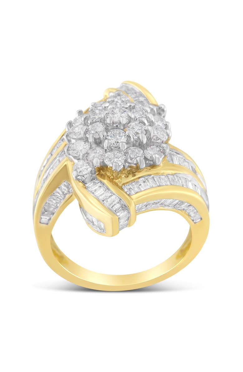 Haus of Brilliance 10K Gold 3 Ctw Round and Baguette Diamond Crossover Cluster Ring, Alternate, color, Yellow Gold