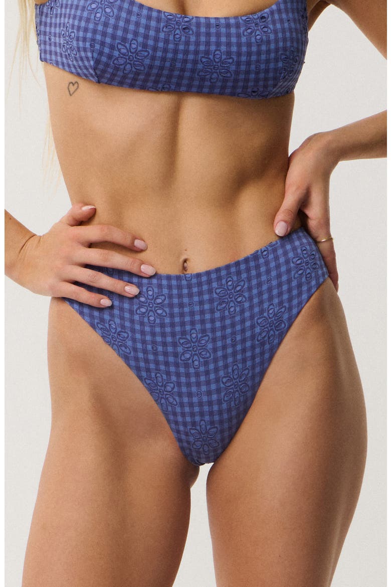 Dreams Check Floral High Waist Bikini Bottoms, Main, color, MID BLUE