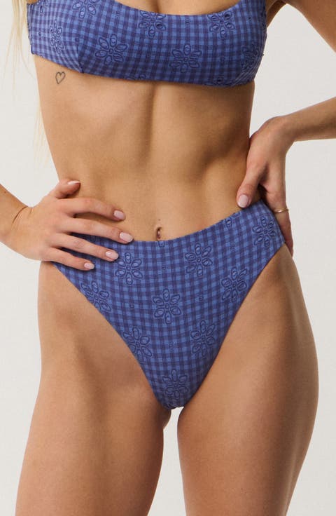 Dreams Check Floral High Waist Bikini Bottoms