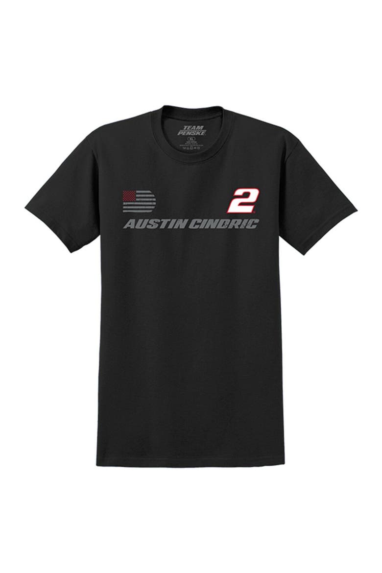 Men's Team Penske Black Austin Cindric 2023 #2 American Flag T-Shirt, Alternate, color, Black