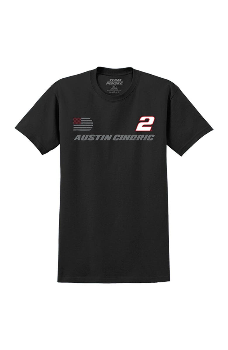 TEAM PENSKE Men's Team Penske Black Austin Cindric 2023 #2 American Flag T-Shirt, Alternate, color, Black