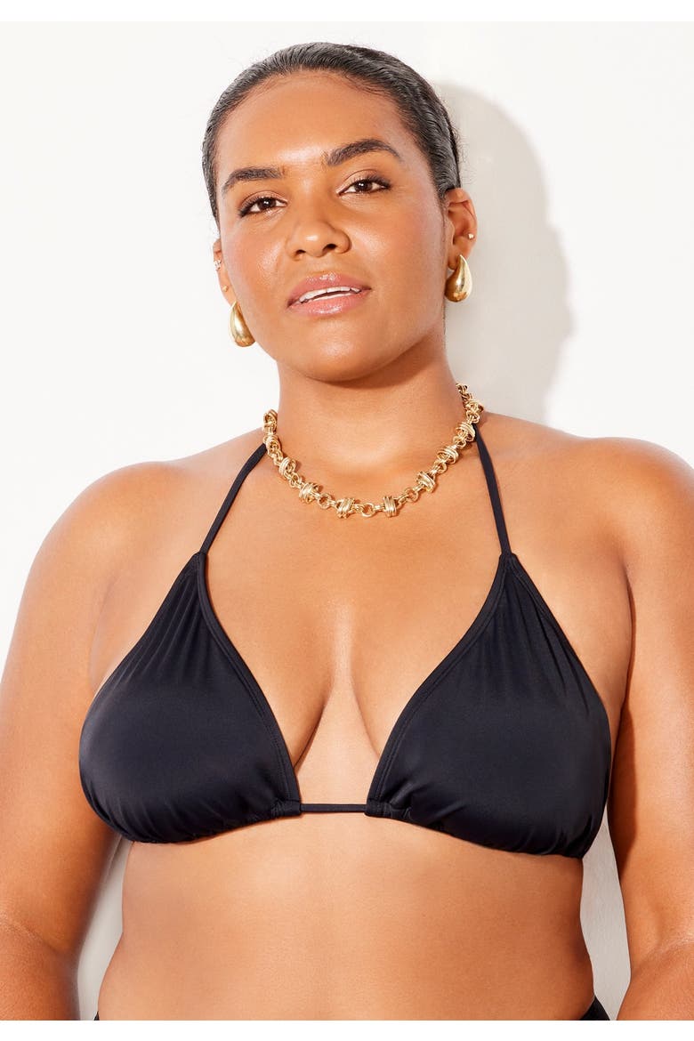Essential String Triangle Bikini Top, Alternate, color, Black