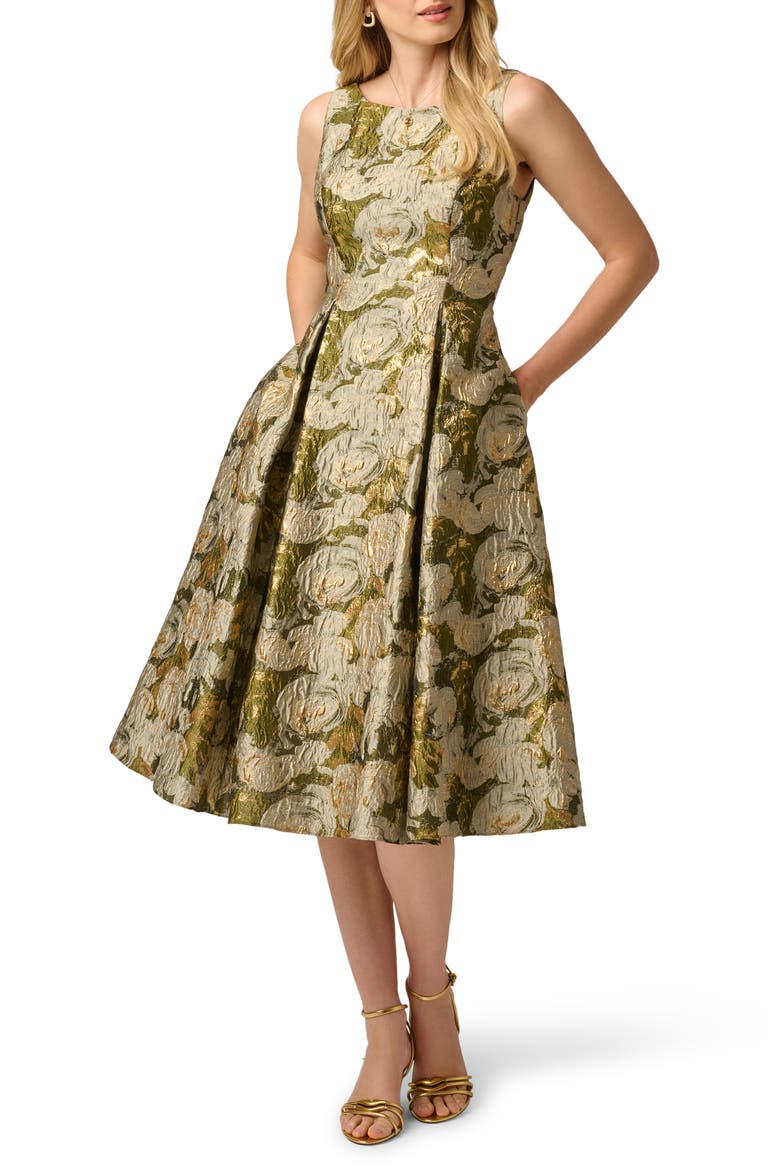 Floral Jacquard Midi Dress, Alternate, color, OLIVE MULTI