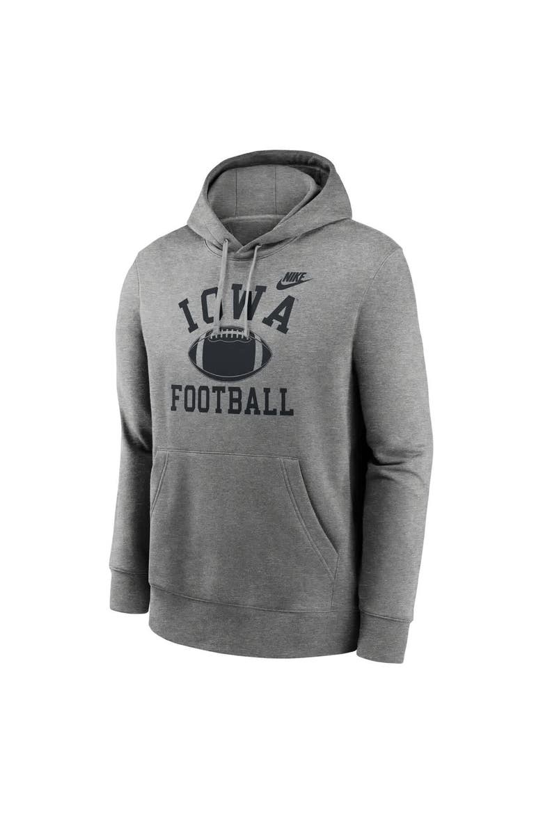 Men's Nike Heather Gray Iowa Hawkeyes Legacy Football Icon Club Fleece Pullover Hoodie, Alternate, color, Heather Gray
