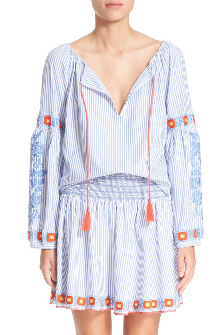 'Madison' Embroidered Cotton Tunic, Main, color, BLUE DUSK/ WHITE